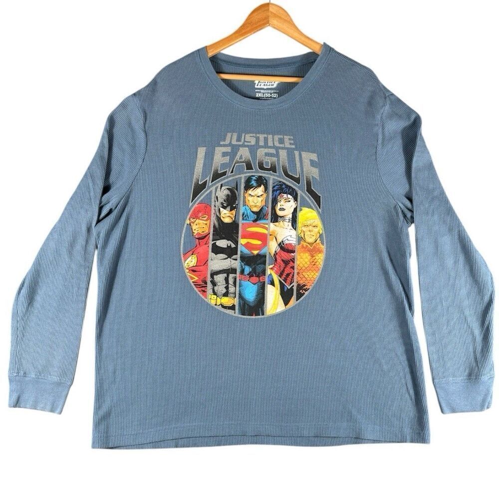 DC Comics Sz 2XL Justice League Batman Superman Graphic Thermal Waffle Shirt LS